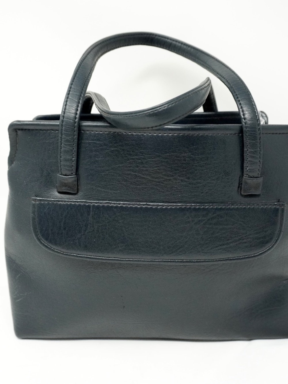 Vintage Navy Blue Leather Handbag with Clasp